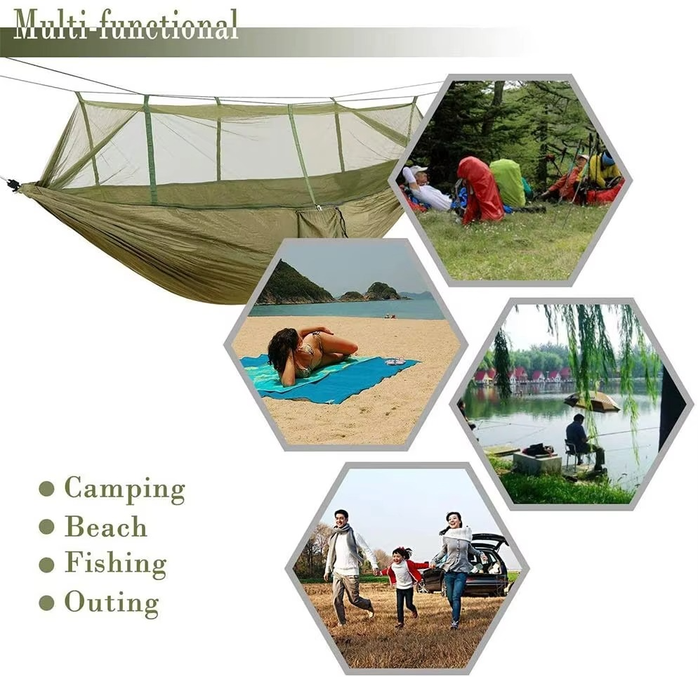 2-Person Outdoor Hammock with Mosquito Net - Portable Parachute Fabric Camping Bed