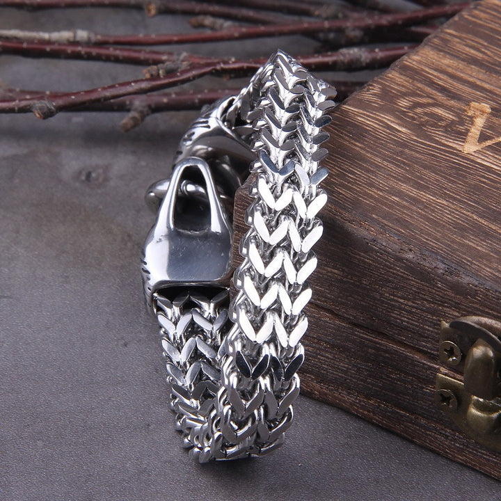 Silver Viking Bracelet "WolfBand" – Handmade with Fenrir Motif