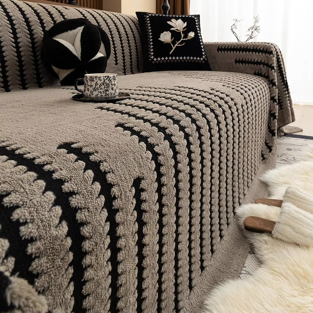 Elegant Plush Sofa Cover with Tufted Details