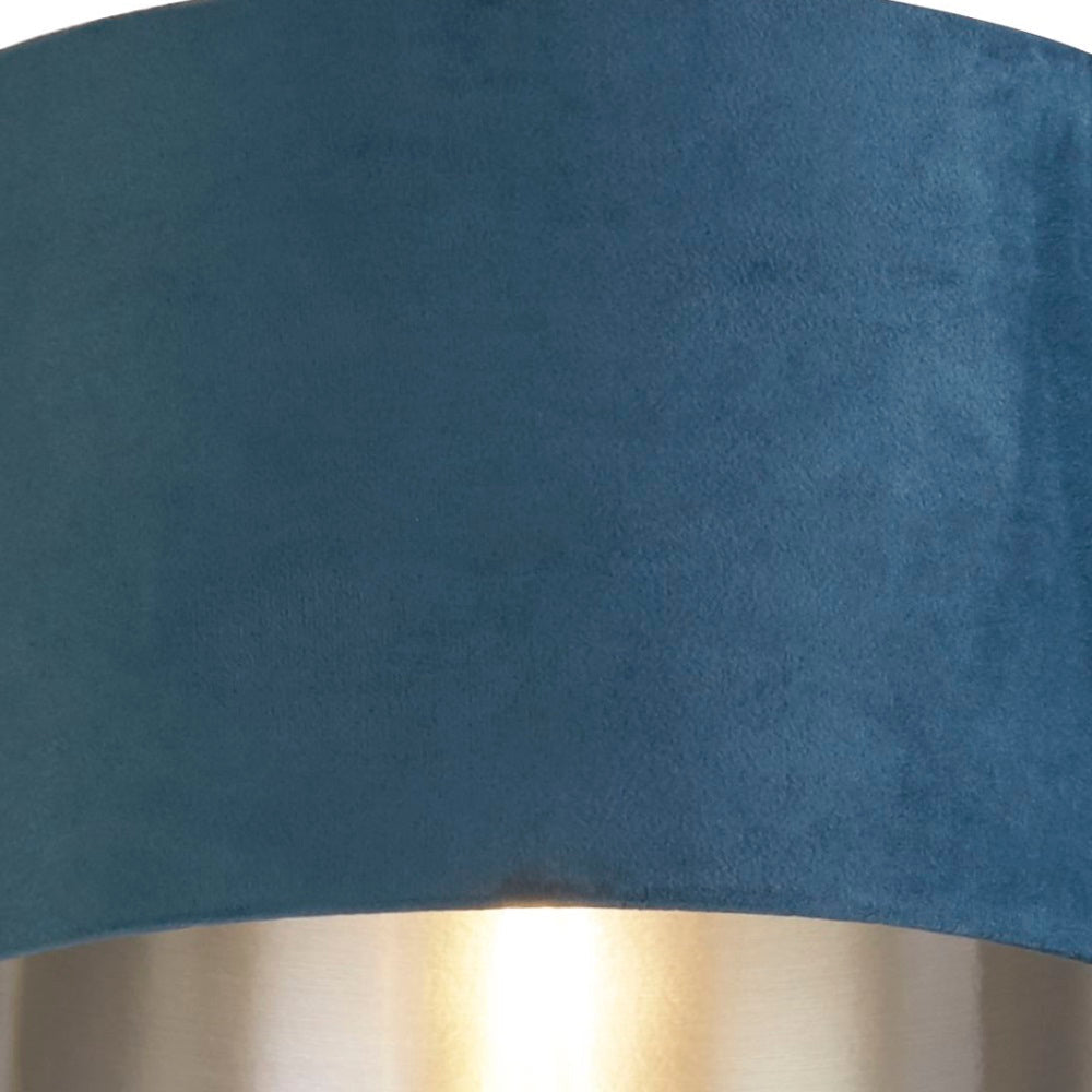 Teal Blue Velvet Vintage Easy Fit Drum Shade with Silver Interior 28cm