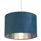 Teal Blue Velvet Vintage Easy Fit Drum Shade with Silver Interior 28cm