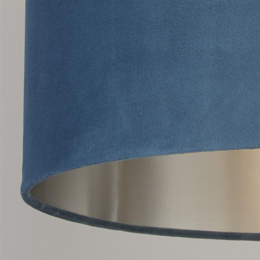 Teal Blue Velvet Vintage Easy Fit Drum Shade with Silver Interior 28cm