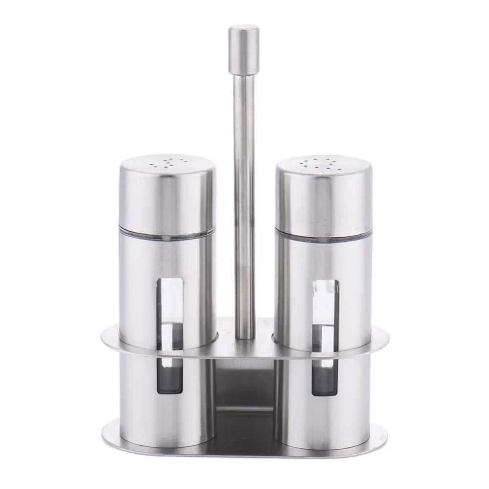 Stylish set of stainless steel mills with a practical and elegant stand