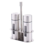 Stylish set of stainless steel mills with a practical and elegant stand