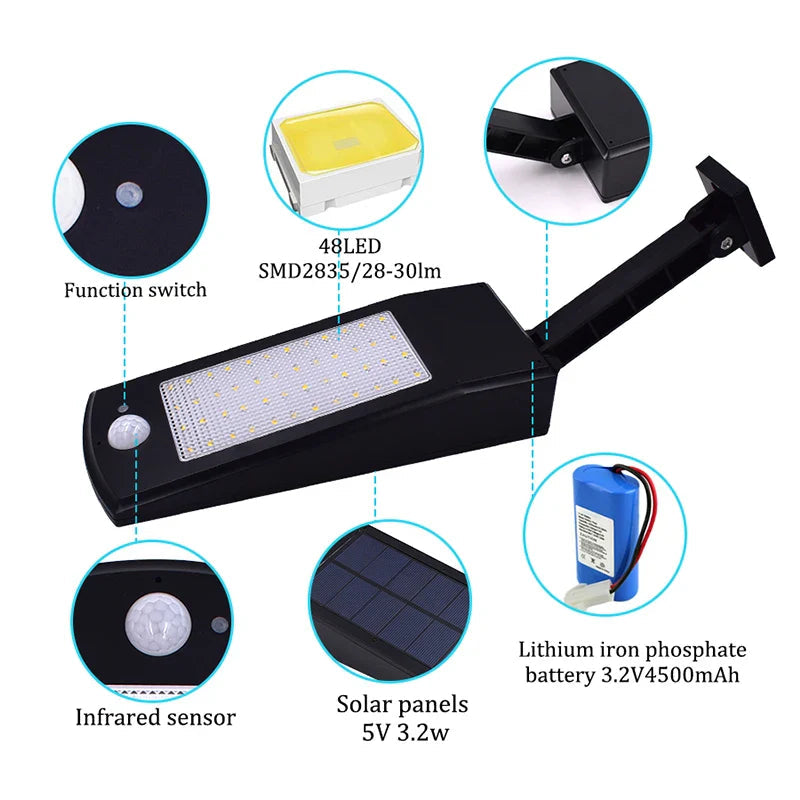 Lumenova SolarTech Solar LED Wall Light 900lm | 48 LEDs | 4 Lighting Modes | Motion Sensor & Swivel Arm | IP65 Weatherproof