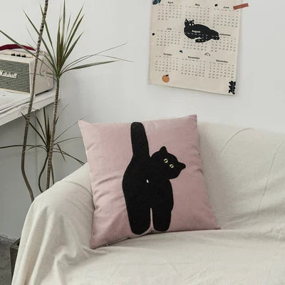 Black Cat & Garden Tufted Pillow Case