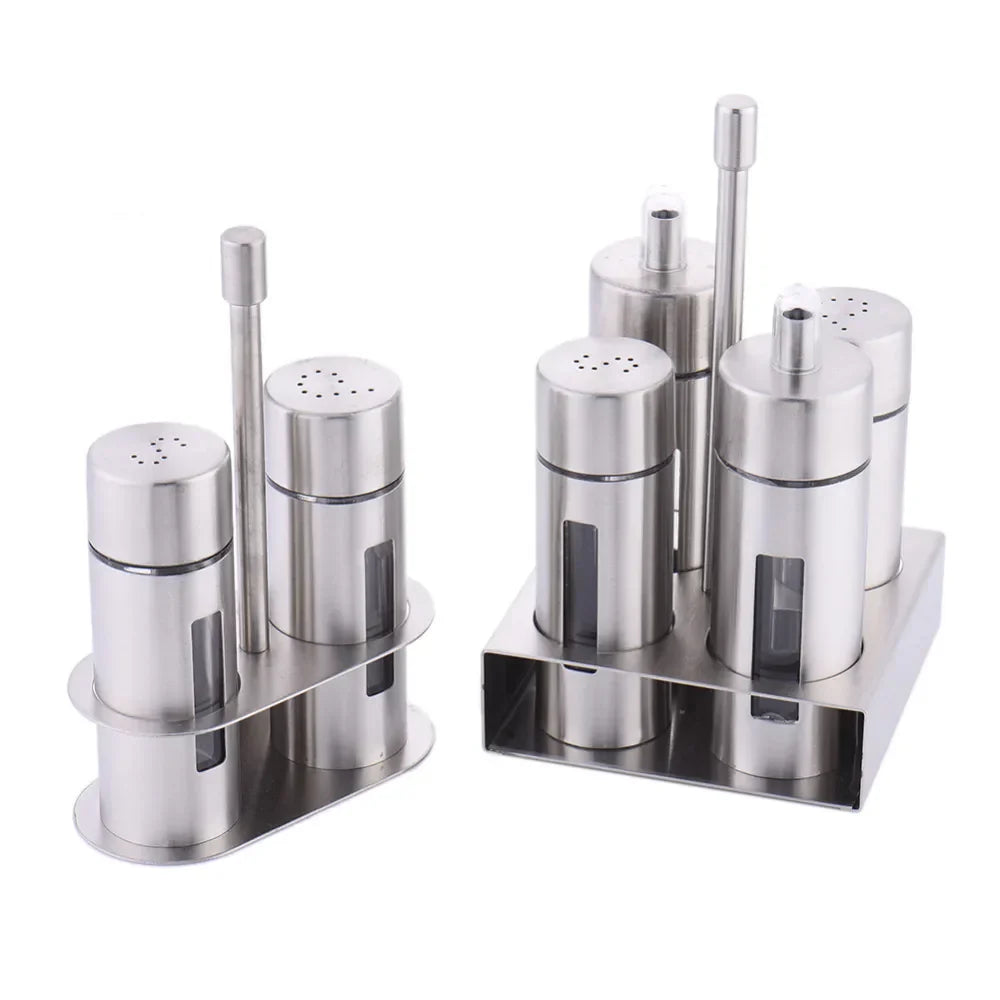 Stylish set of stainless steel mills with a practical and elegant stand