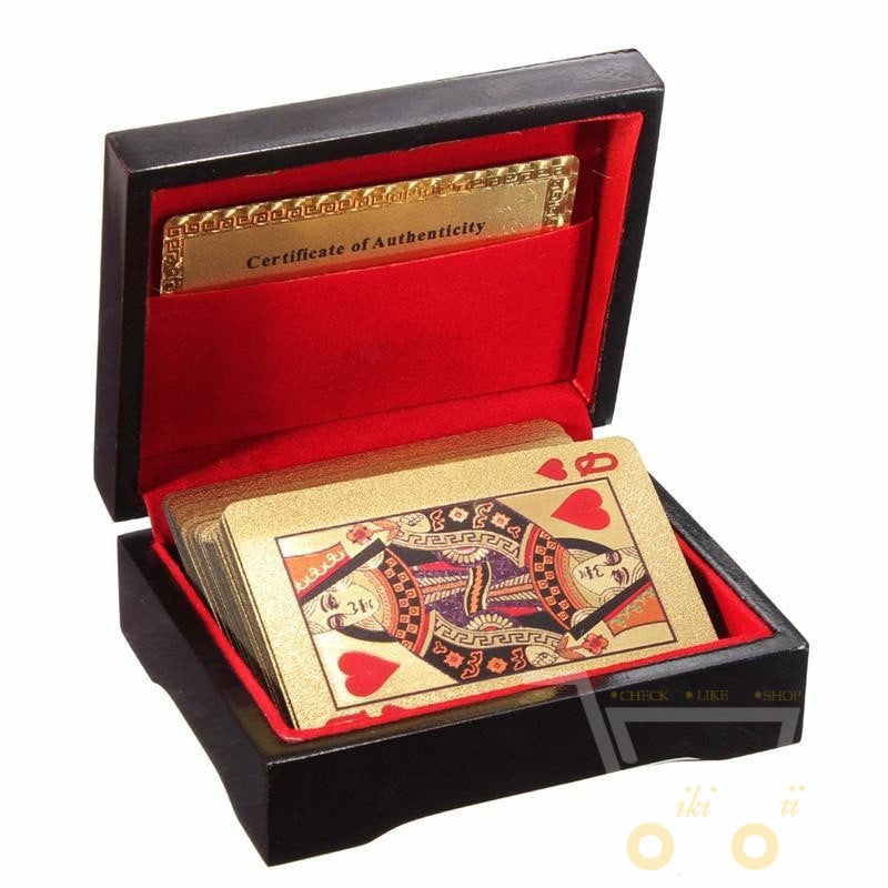 24K Gold Plated Playing Card with Wood - Style Box