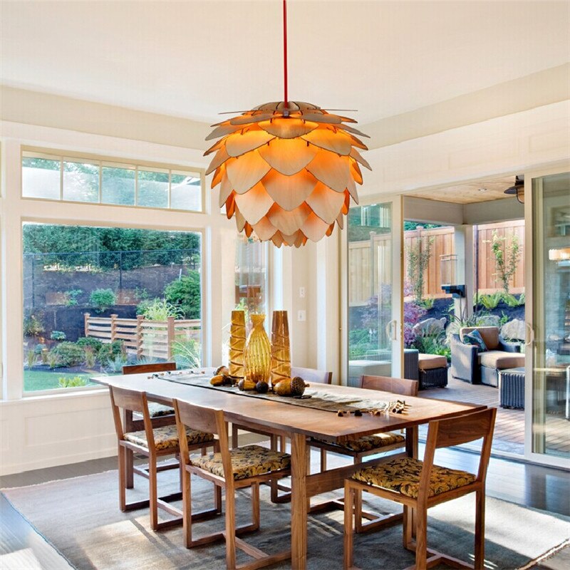 Handcrafted Wooden Pine Cone Pendant Light