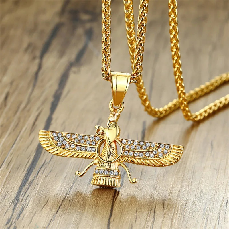 Rhinestone Ahura Mazda Zoroastrian Pendant Necklace