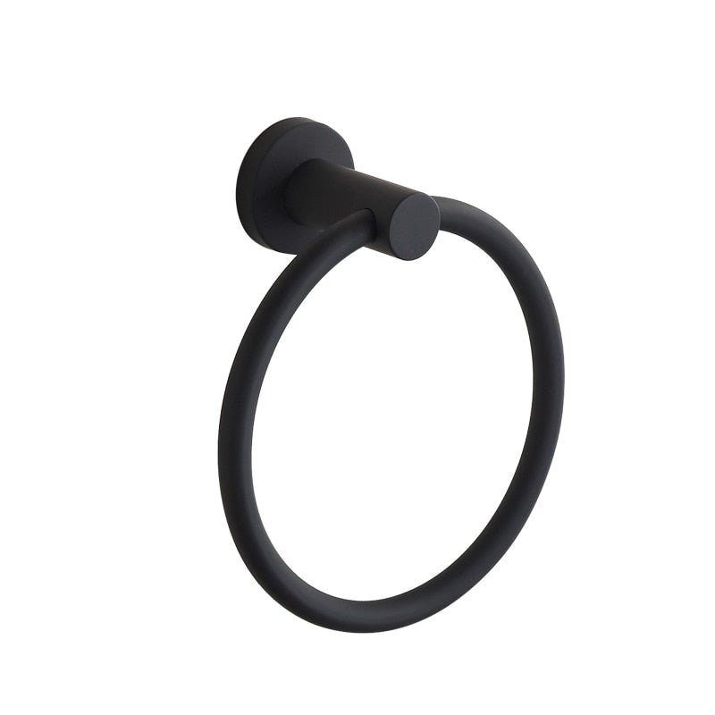Towel ring made of 304 stainless steel in chrome, Round simple design, Black, European bathroom accessories, Rustproof