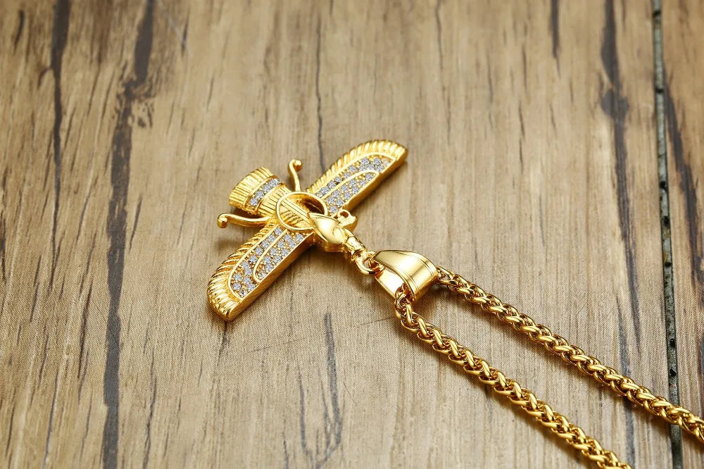 Rhinestone Ahura Mazda Zoroastrian Pendant Necklace
