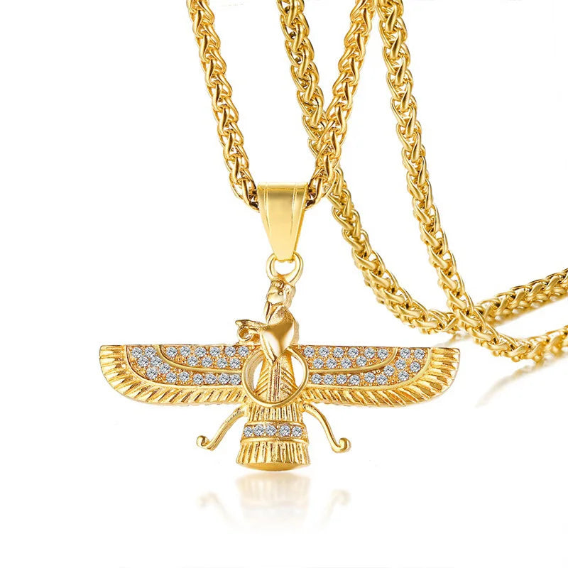 Rhinestone Ahura Mazda Zoroastrian Pendant Necklace