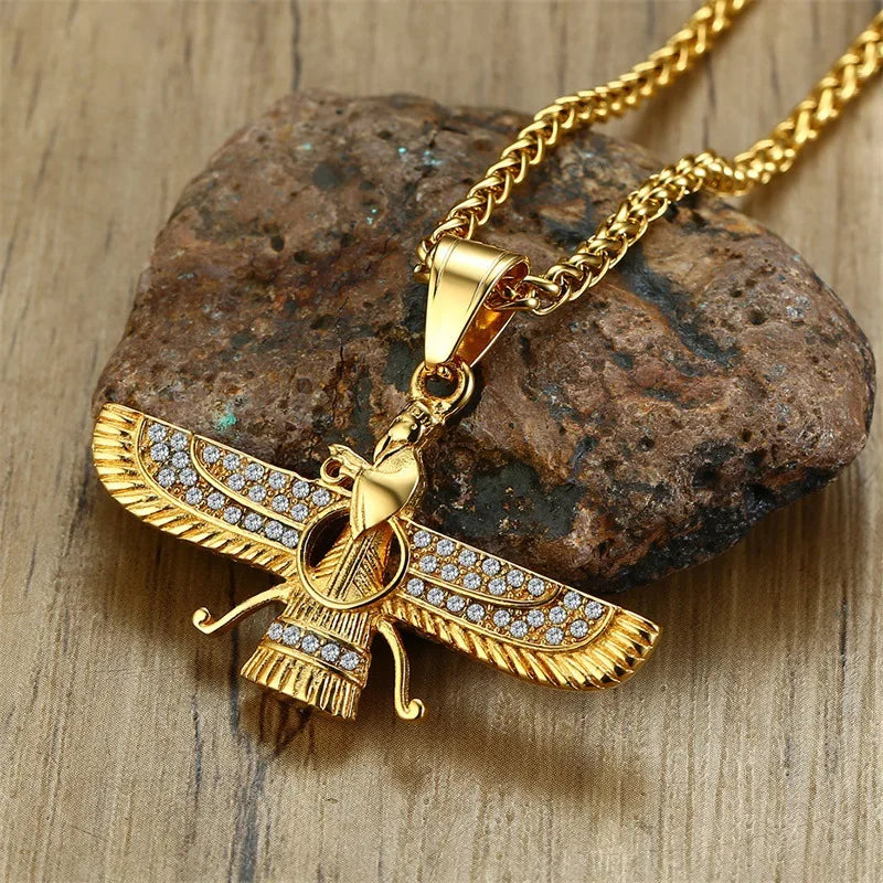Rhinestone Ahura Mazda Zoroastrian Pendant Necklace