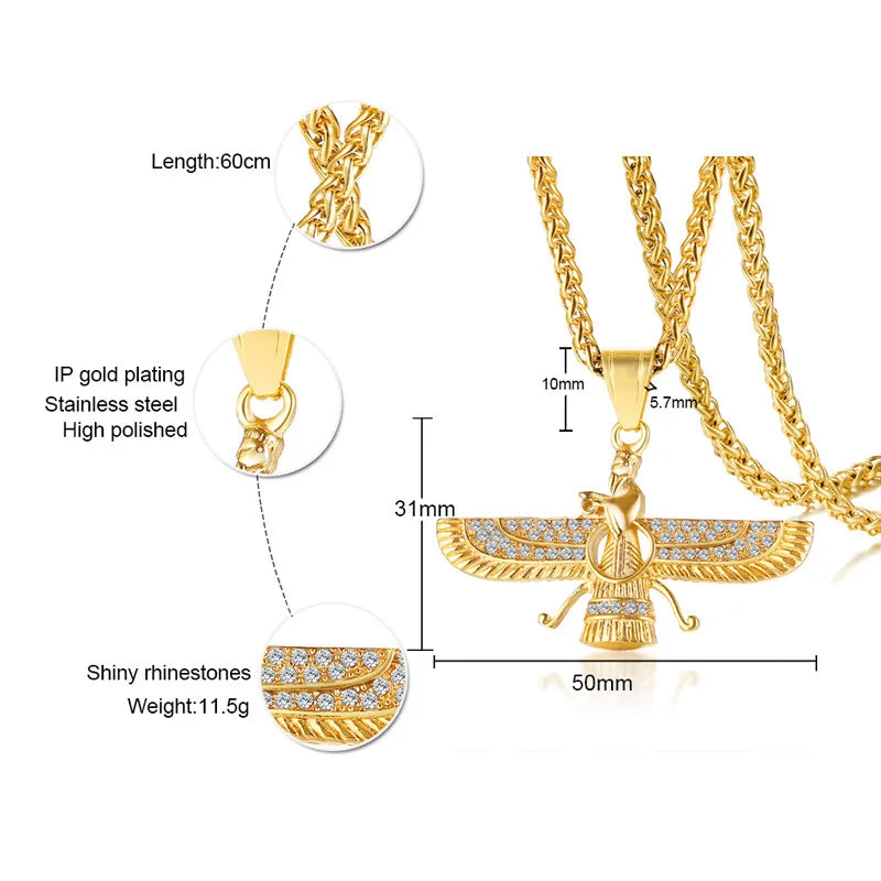 Rhinestone Ahura Mazda Zoroastrian Pendant Necklace