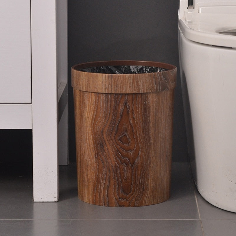 Elegant Retro Wood Grain Trash Can