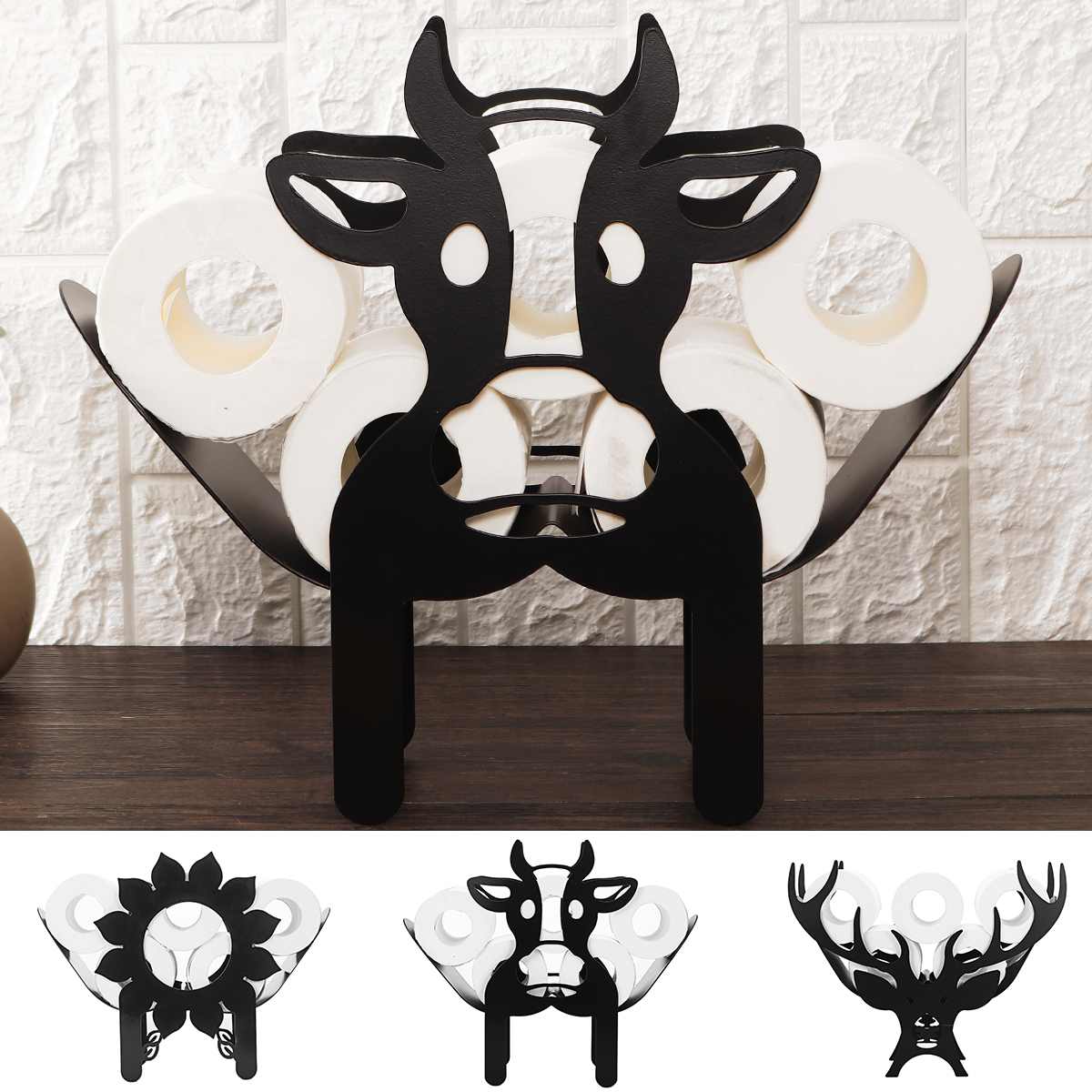 Toilet paper holder ROLLITIER | Animal motif made of iron | 33.5×53.5×8.5 cm | Wall decor & storage in one