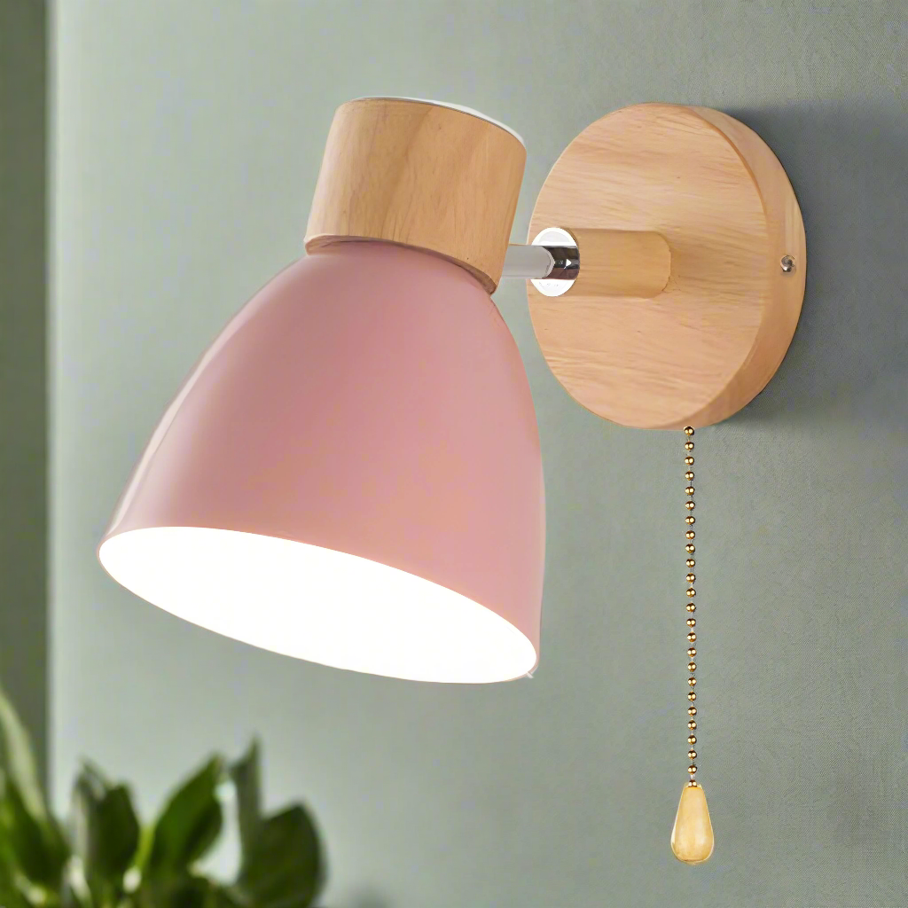 Nordic-modern hanging switch wall lamp made of wood