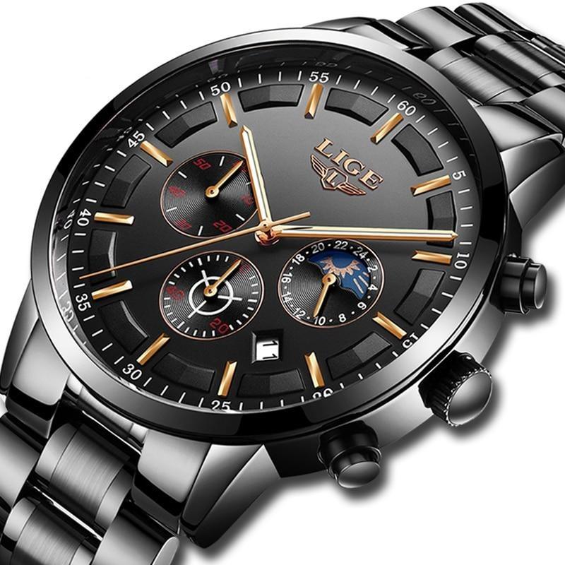 Military Black Steel Watch – Elegant Stainless Steel Men’s Wristwatch with Waterproof Design