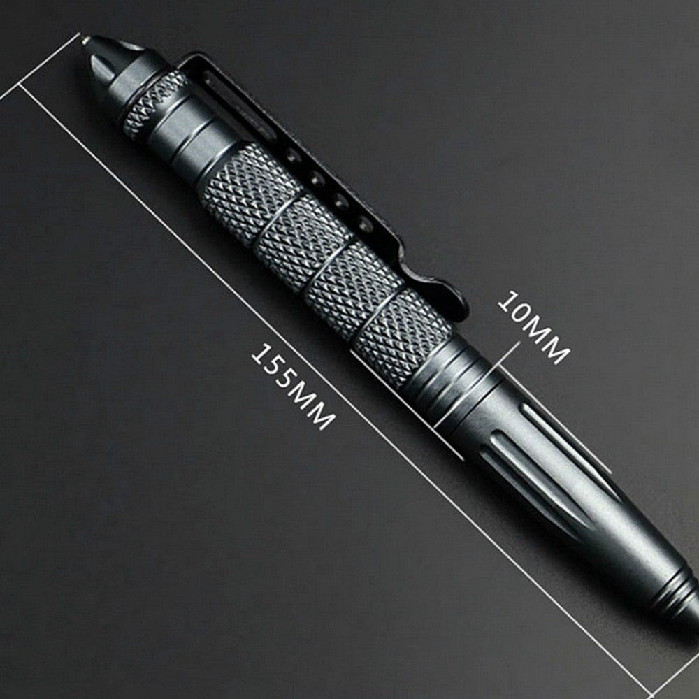 Tactical Survival Pen with Glass-Breaker Tip and Stainless Steel Handle