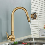 VintageTap Antique Brass Kitchen Tap – Retro Style Mixer Faucet with Swivel Spout