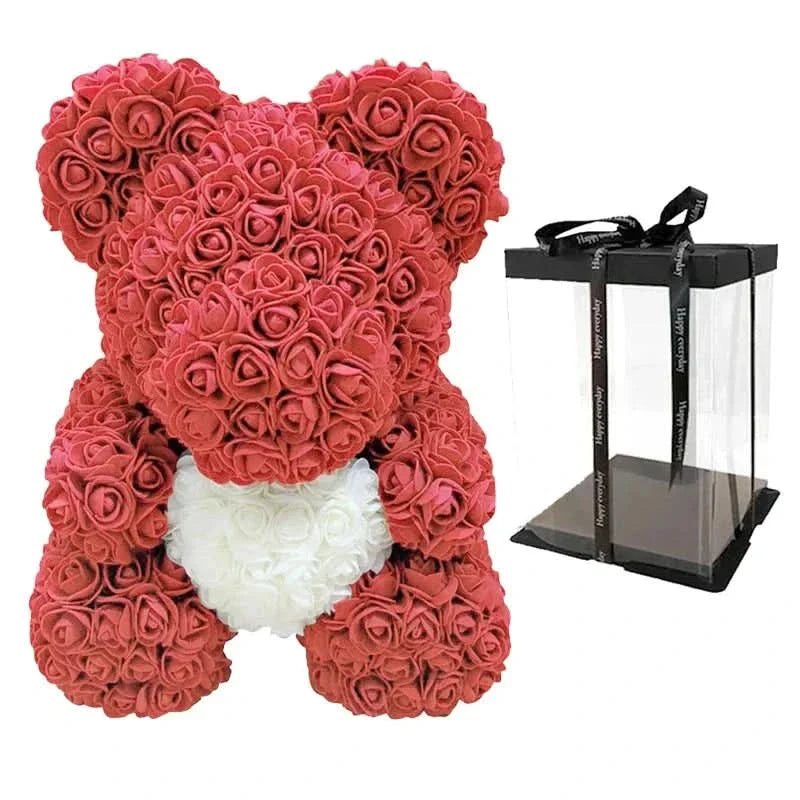 Rose Teddy Bear with Handmade Foam Roses – 40cm