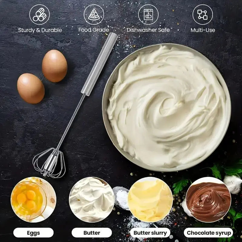 Semi-automatic stainless steel whisk – Fast, robust & without electricity