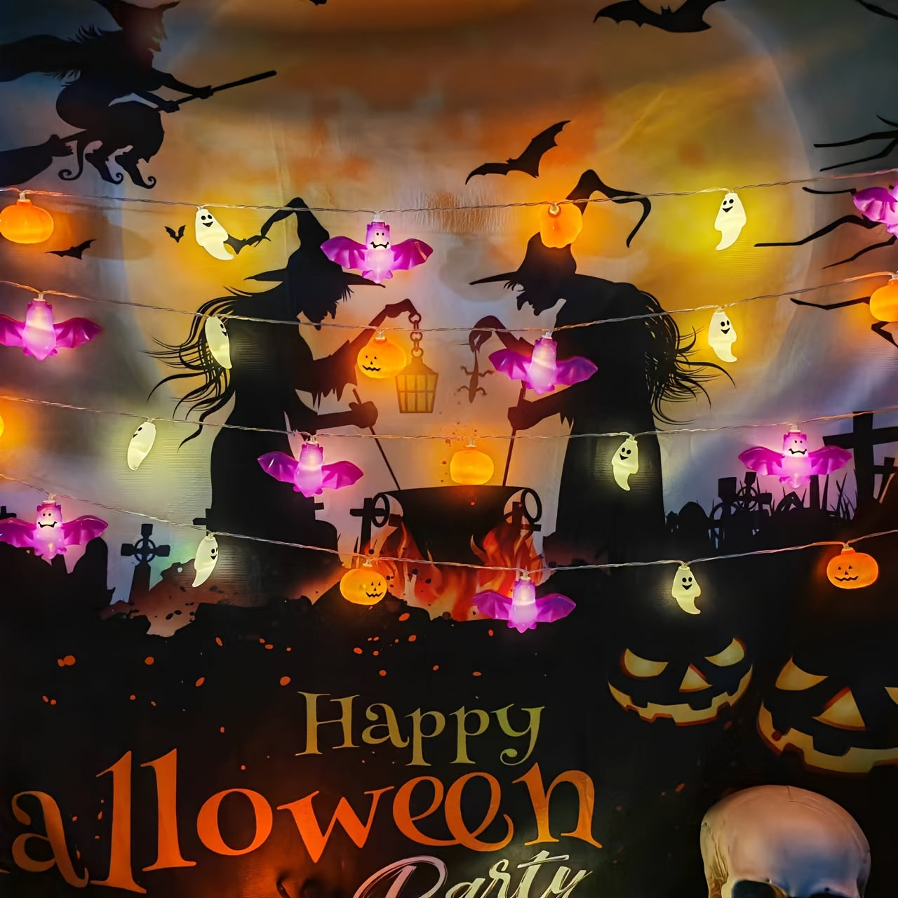 Spooky Halloween String Lights – Battery-Powered Pumpkin Design