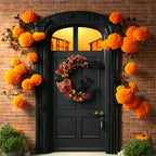Rustic Witch Wreath – Crescent Moon Halloween Floral Door Decoration