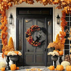Rustic Witch Wreath – Crescent Moon Halloween Floral Door Decoration