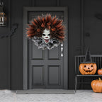 Scary Clown Mesh Wreath – Creepy Halloween Front Door Decoration