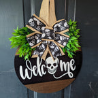 Spooky Skull Wreath – Rustic Halloween Front Door Welcome Sign