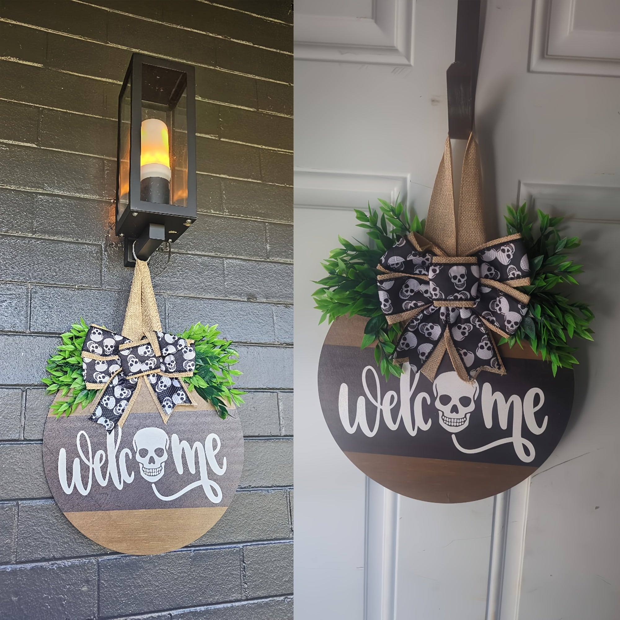 Spooky Skull Wreath – Rustic Halloween Front Door Welcome Sign