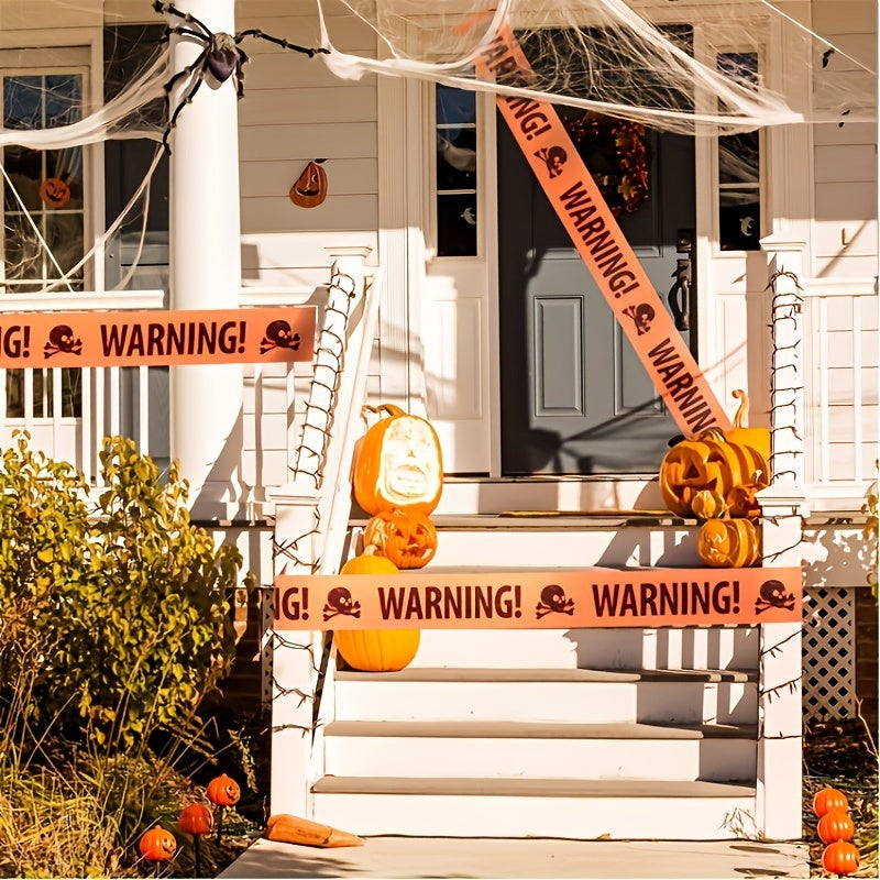 Spooky Halloween Skull Banner – Plastic Warning Tape Decoration