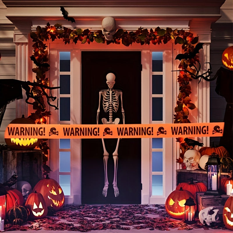 Spooky Halloween Skull Banner – Plastic Warning Tape Decoration