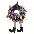 Whimsical Witch Legs Wreath – Festive Halloween Front Door Decoration