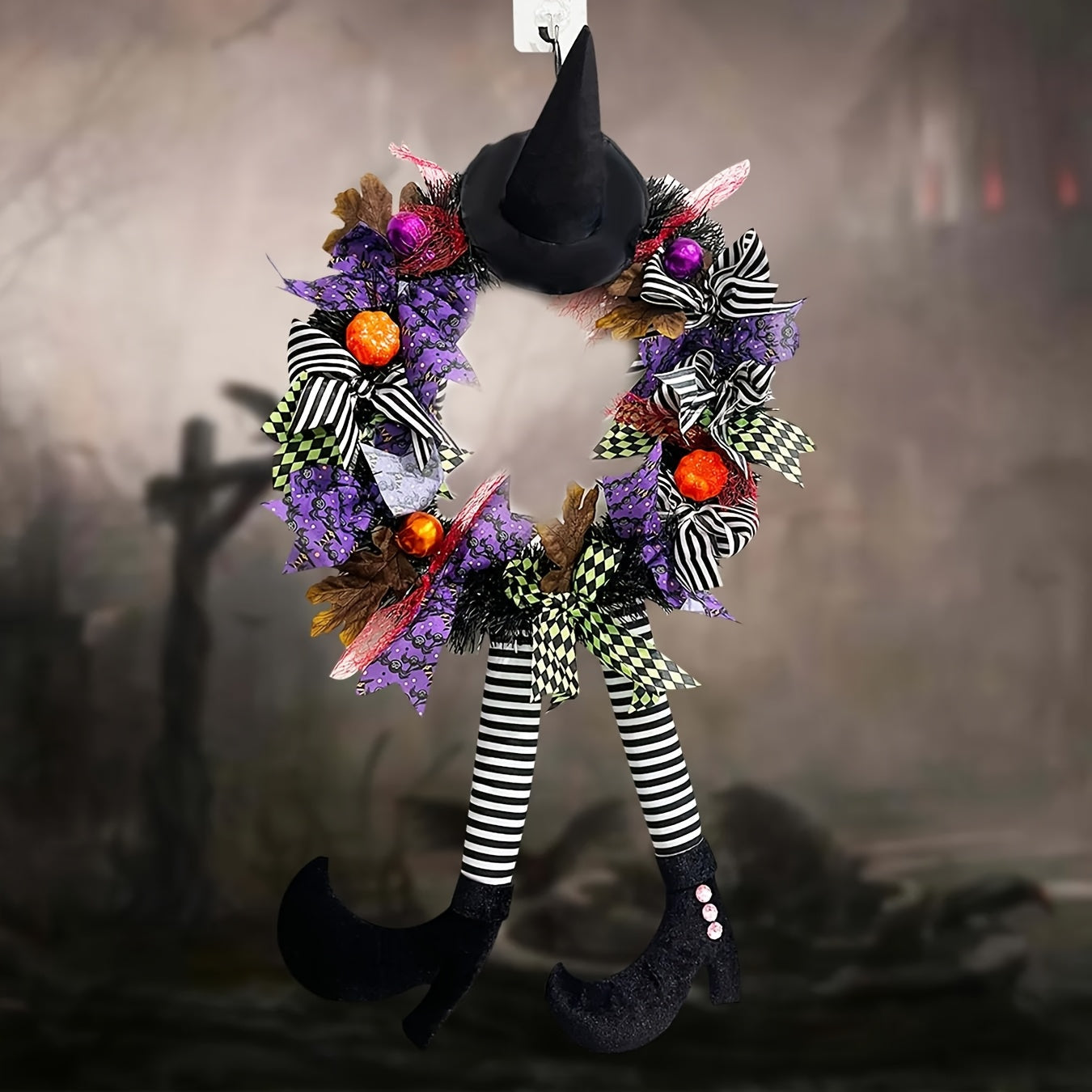 Whimsical Witch Legs Wreath – Festive Halloween Front Door Decoration