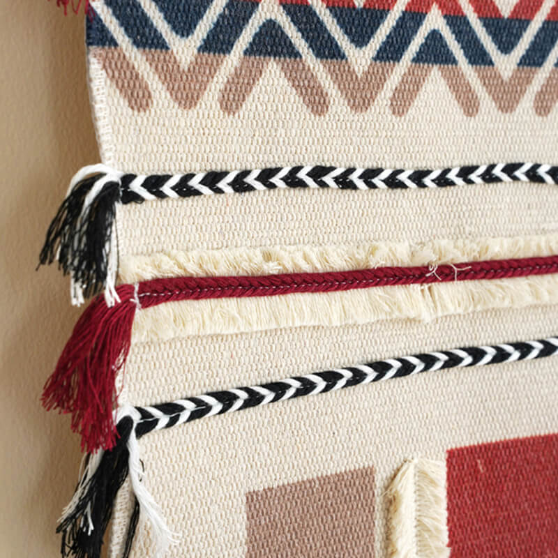 Handwoven geometric pattern tassel wall hanging