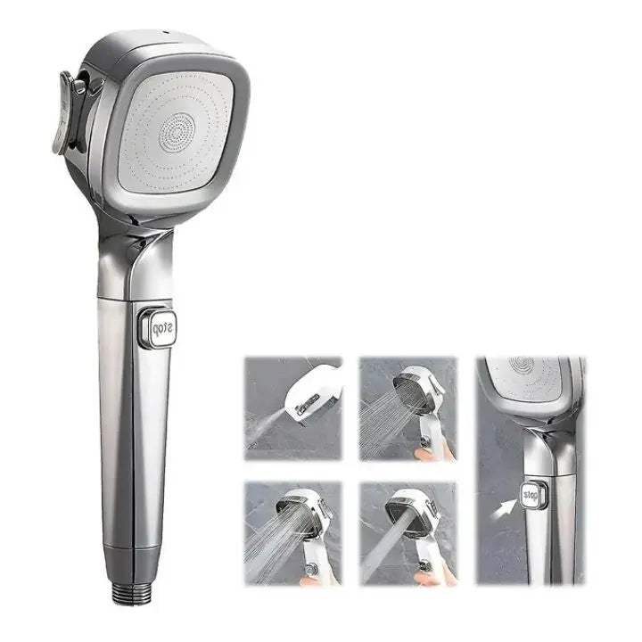 Handheld shower with 4 spray modes & stop button – High pressure