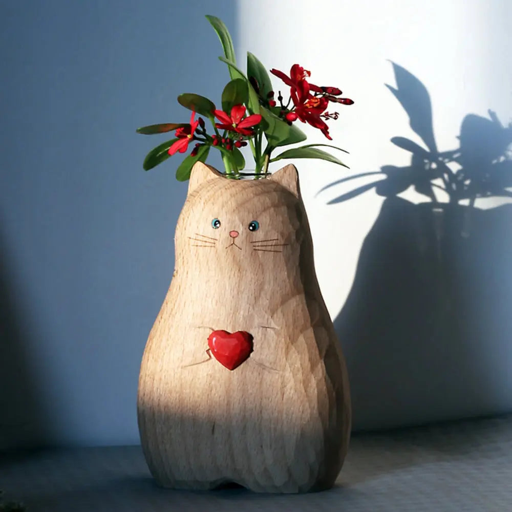 Handmade cat vase made of wood – Unique & Eco-friendly decor