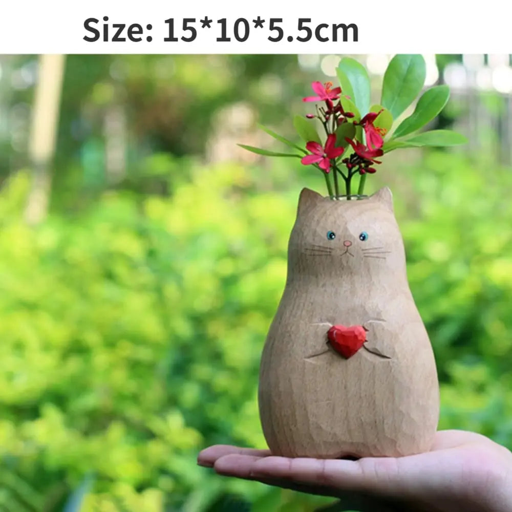 Handmade cat vase made of wood – Unique & Eco-friendly decor