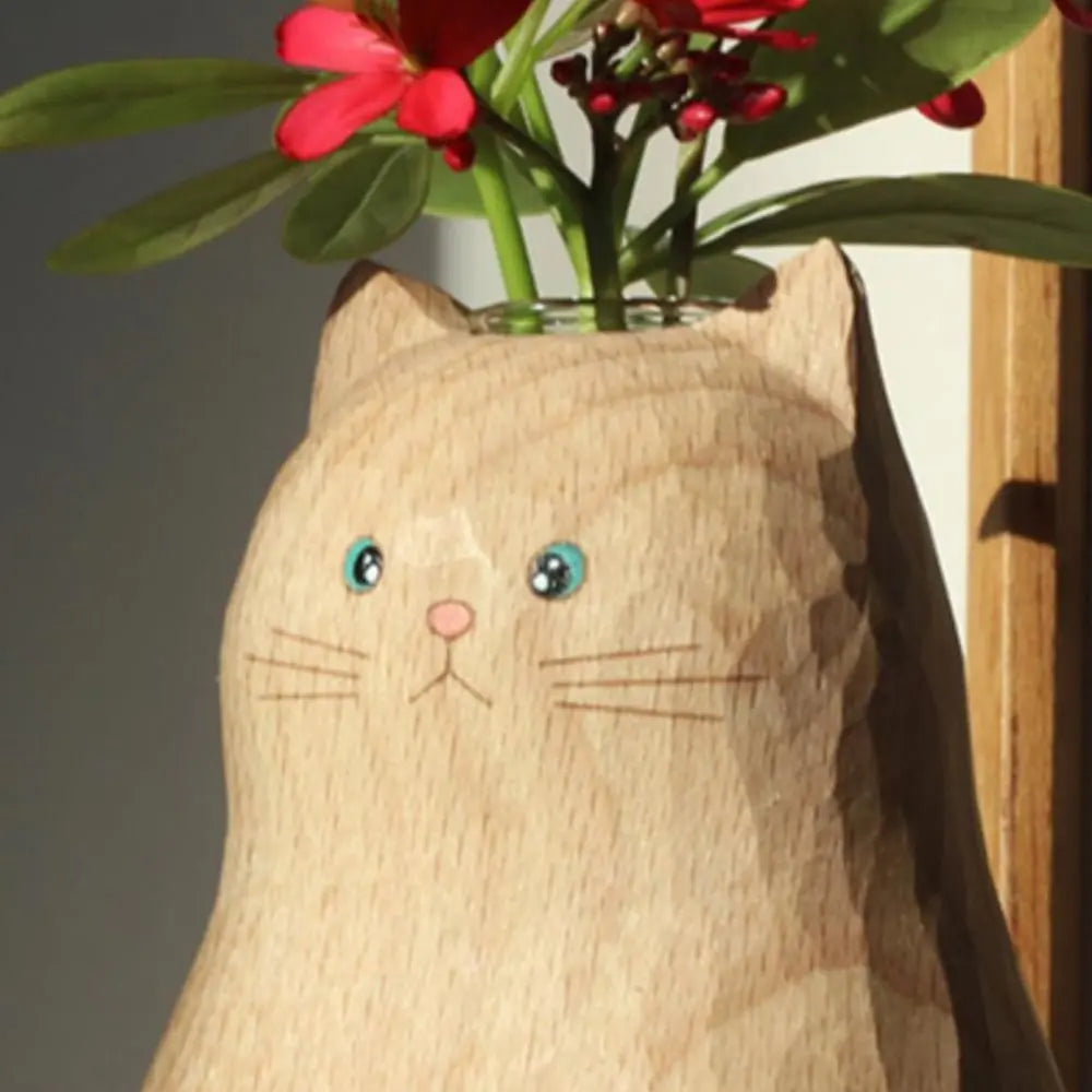 Handmade cat vase made of wood – Unique & Eco-friendly decor