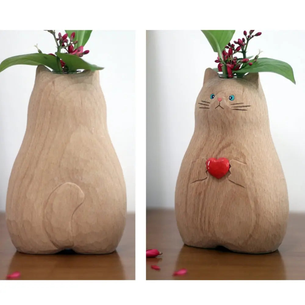 Handmade cat vase made of wood – Unique & Eco-friendly decor