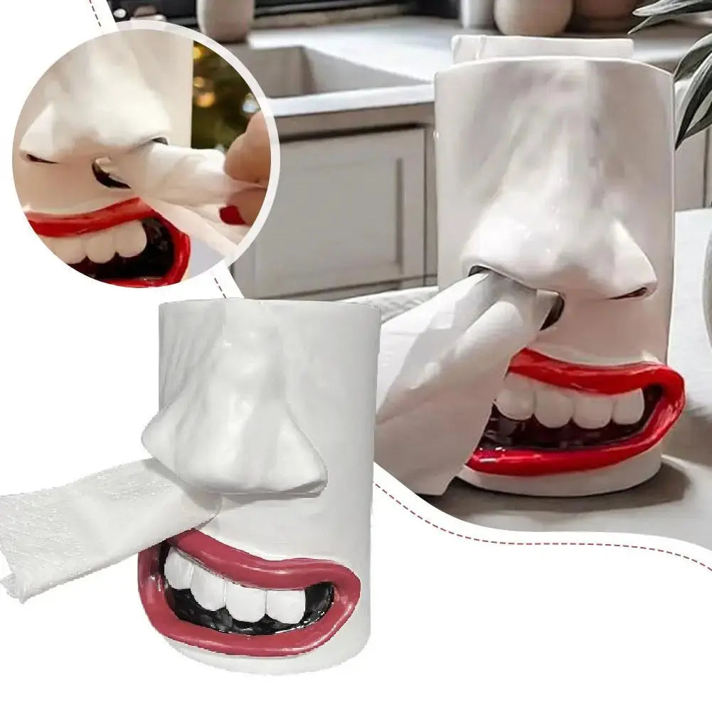 Handcrafted funny face towel holder