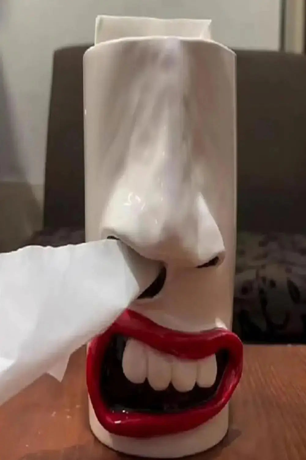 Handcrafted funny face towel holder