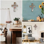 Hand-carved wooden cross with intertwined hearts