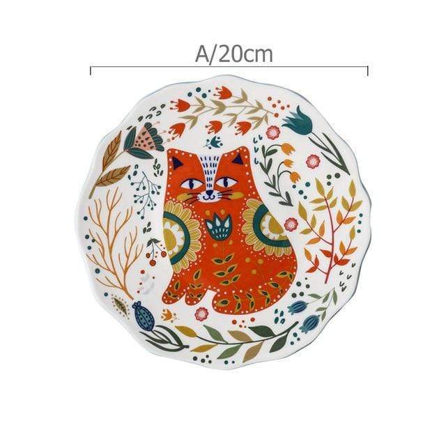 Hand-painted cat ceramic plate