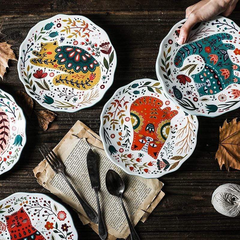 Hand-painted cat ceramic plate