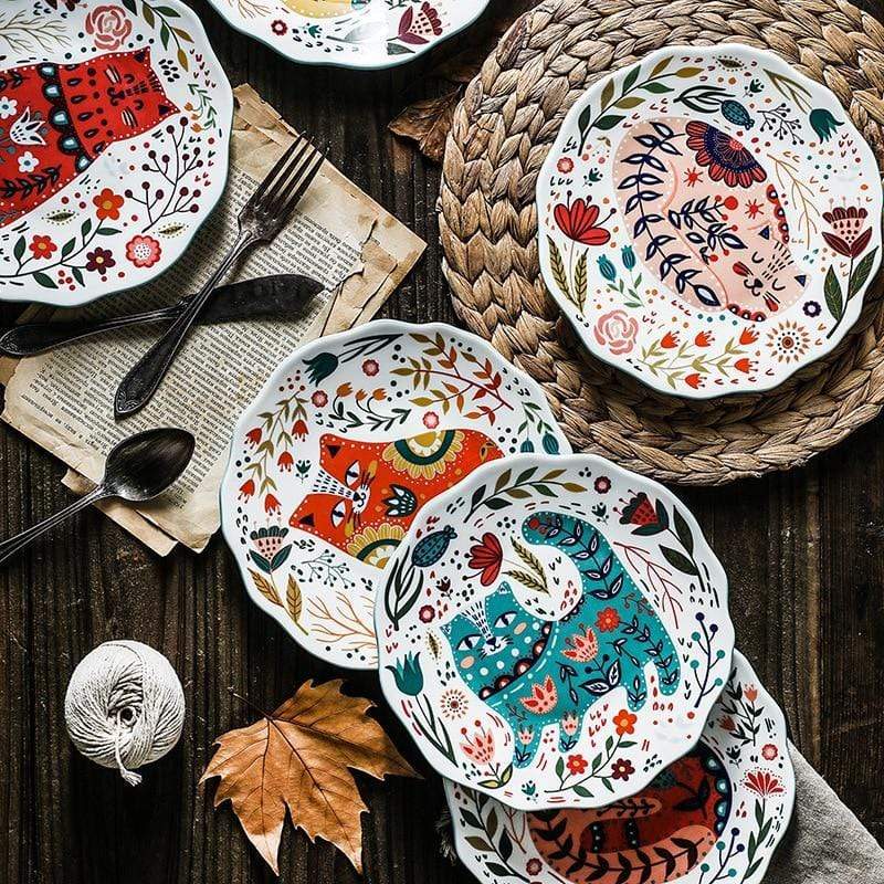 Hand-painted cat ceramic plate
