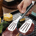 Non-slip stainless steel tongs for meat, salad & bread